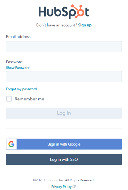 HubSpot Login Page.